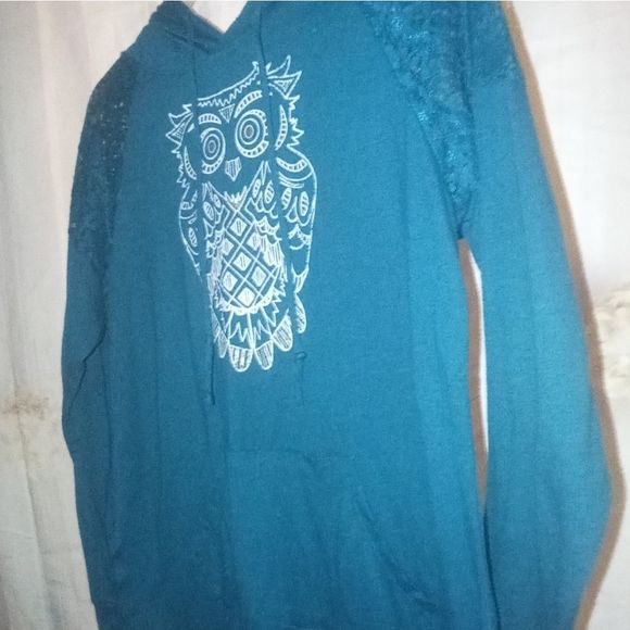 Ladies Long Sleeve Metallic Owl Hooded Top - Picture 4 of 8